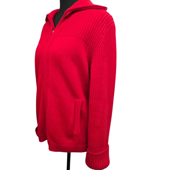 Y2K Pendleton Red cardigan sweater Ribbed Knit Women Medium sporty casual preppy - Picture 4 of 8